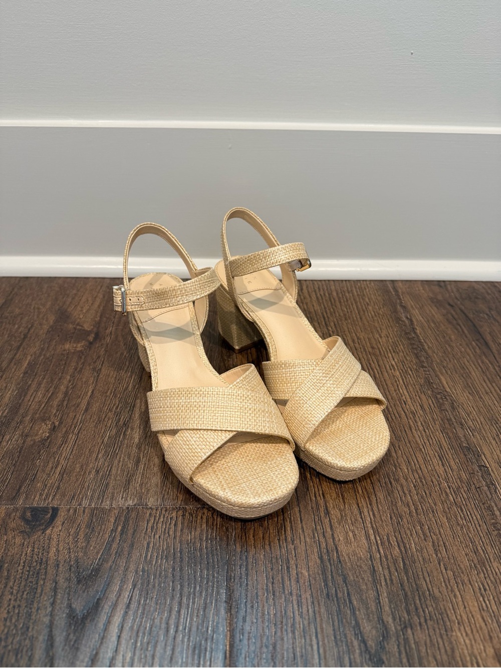 Alex Marie Beige Woven Platform Wedge Sandals